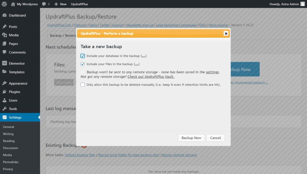 WordPress PHP Version: Recommended PHP Versions and Upgrade Guide Starting a new backup on UpdraftPlus