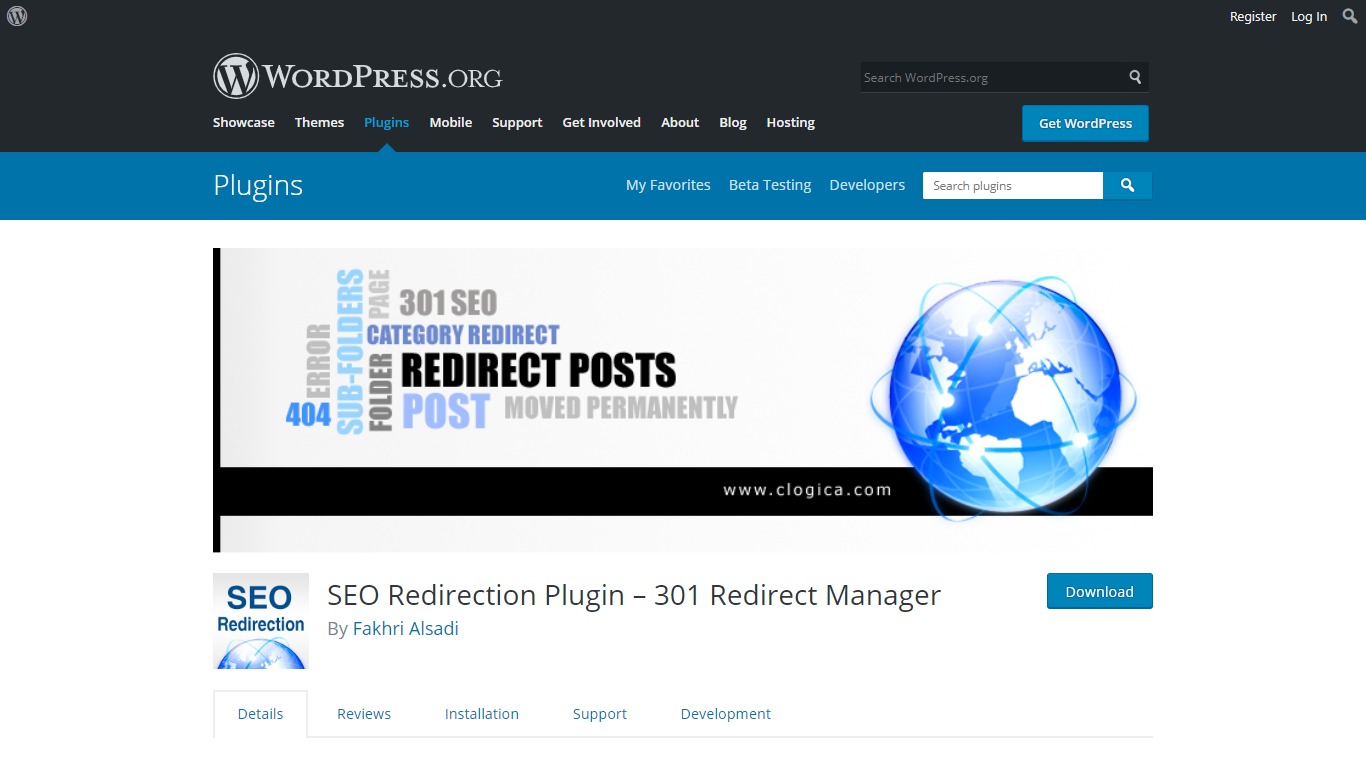 WordPress 301 Redirect: How To Create, Remove and Manage Redirects in WordPress SEO Redirection plugin download page from WordPress.org