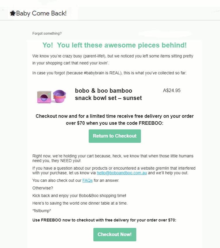 Abandoned Cart Recovery: 4 Proven Ways to Recover Abandoned Carts Cart Abandonment mail by Bobo