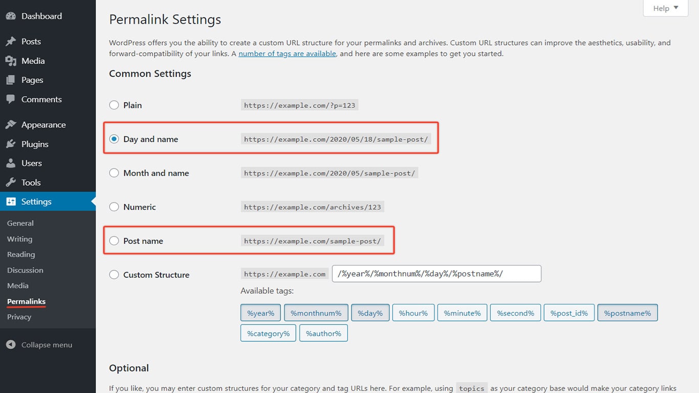WordPress SEO: Step by Step Beginner's Guide To Improve Search Rankings Permalink settings