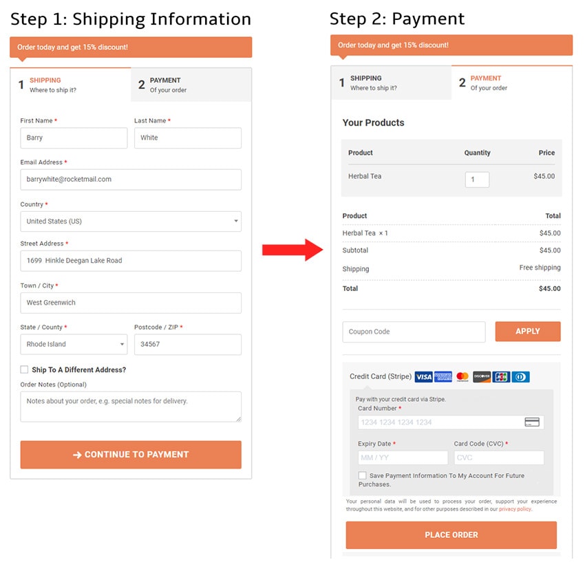 How To Reduce Cart Abandonment: 21 Proven Ways two-step-checkout-form-image