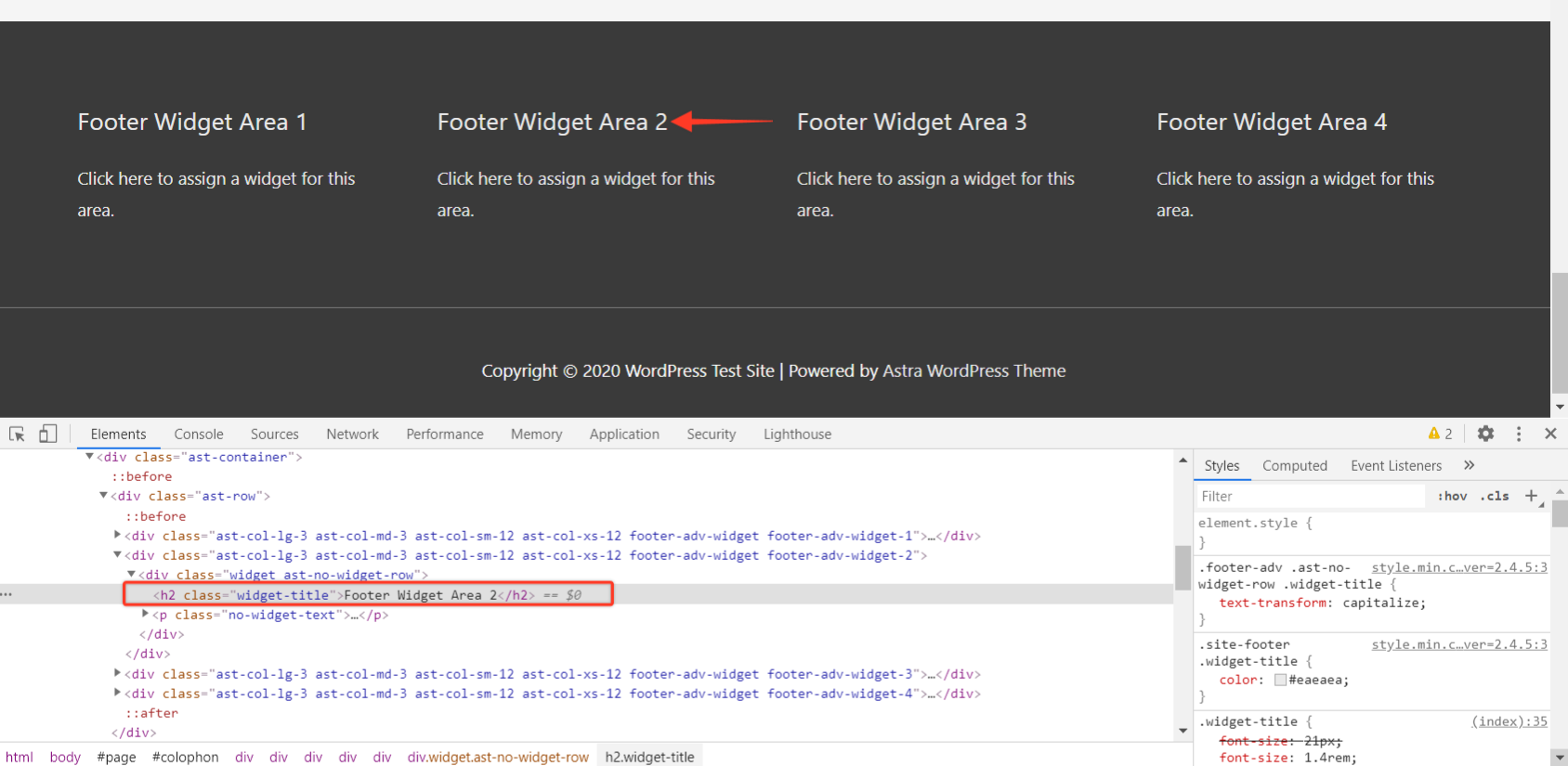 Change Footer Widget Title's Heading Tag Astra Footer Default Heading Tag New