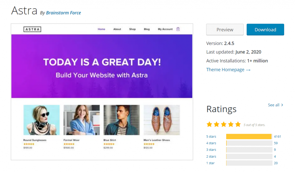 Celebrating 1 Million Active Installs! Astra's page on WordPress.org