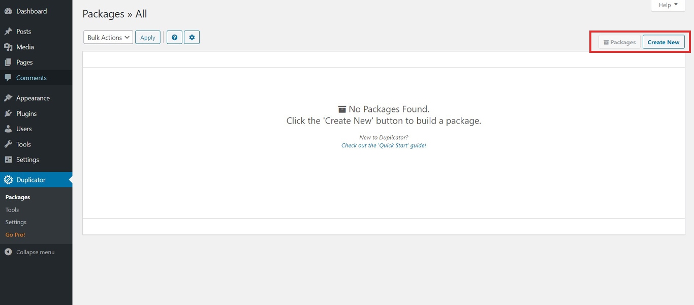 How To Clone a WordPress Site in Less Than 5 Minutes Using Free Tools Create new package