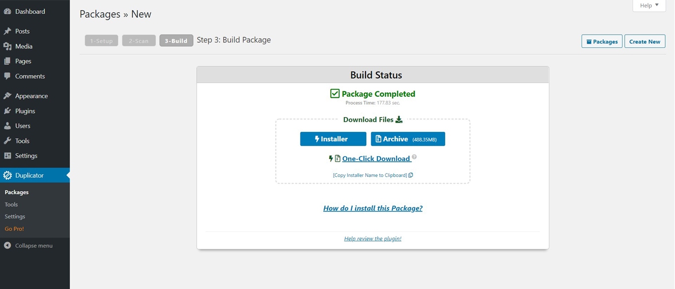 How To Clone a WordPress Site in Less Than 5 Minutes Using Free Tools Package completed image