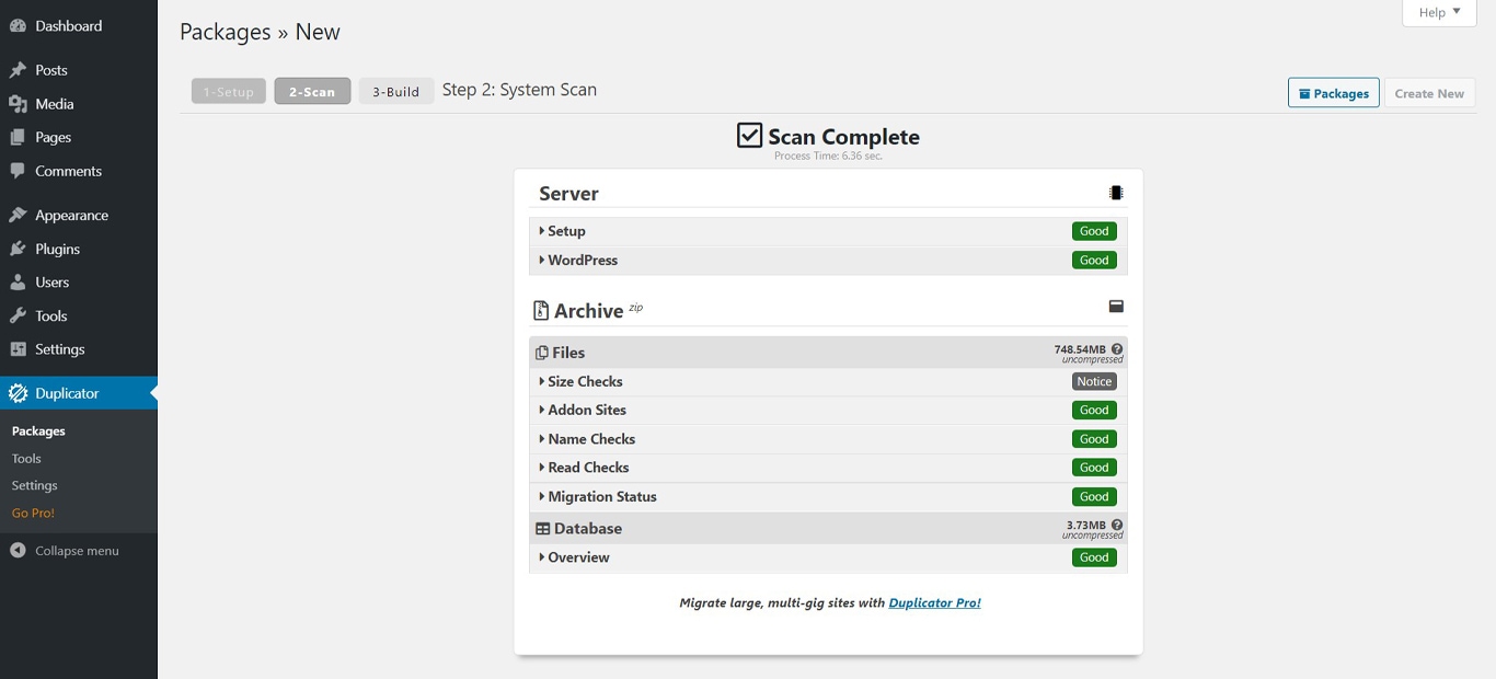 How To Clone a WordPress Site in Less Than 5 Minutes Using Free Tools Duplicator scan complete