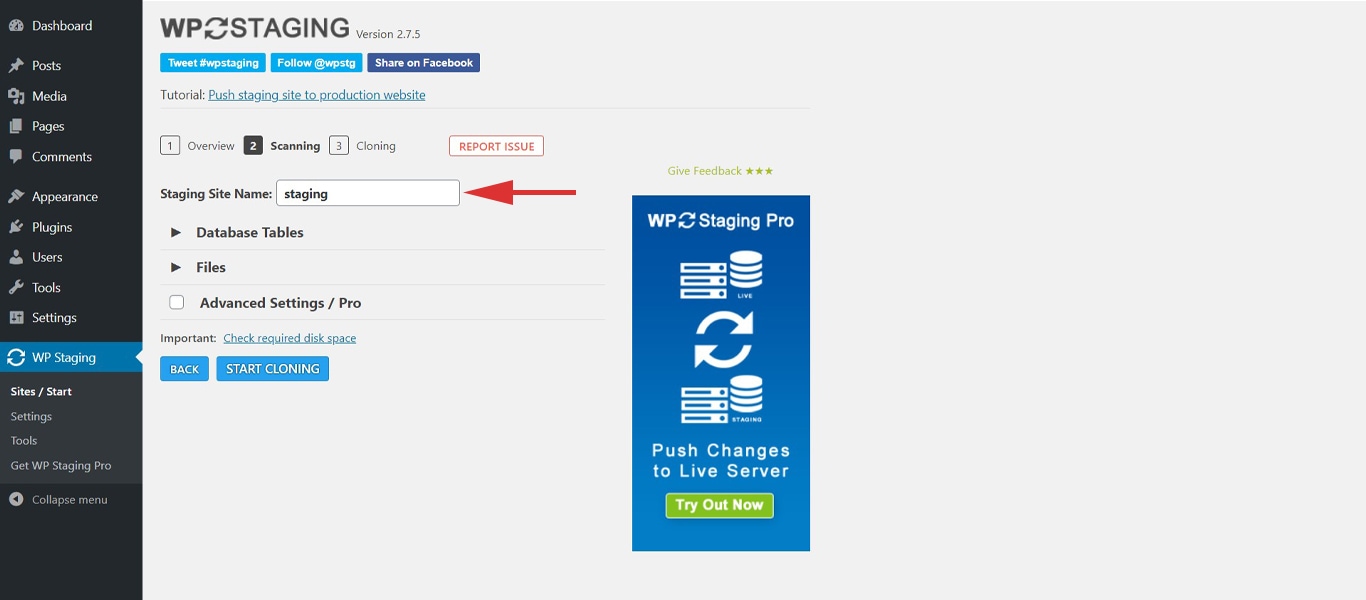 How To Clone a WordPress Site in Less Than 5 Minutes Using Free Tools WP Staging site name