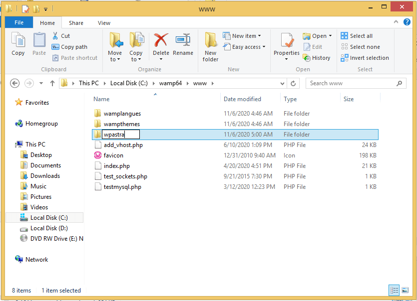 How To Install WordPress Locally Using WampServer Create domain directory in WAMP www folder