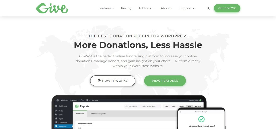 24 Best WordPress Themes for Nonprofits and Charities GiveWP WordPress Donation Plugin homepage