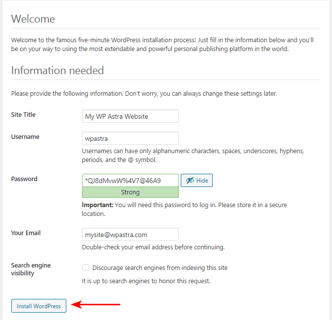 How To Install WordPress Locally Using WampServer WordPress Installation settings