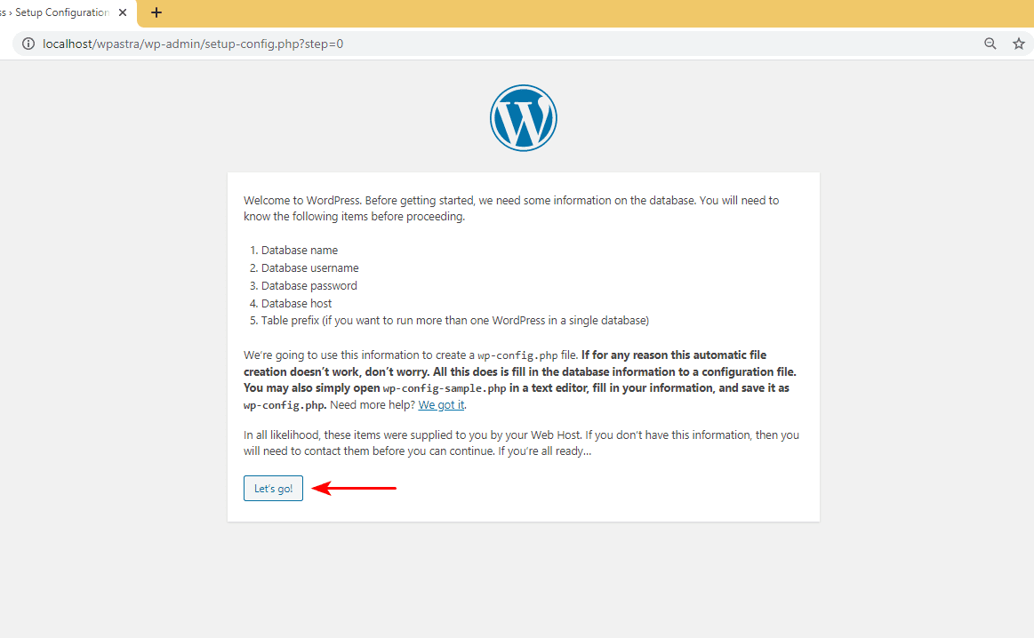 How To Install WordPress on Xampp – Local Installations Made Easy XAMPP enter WordPress database details prompt