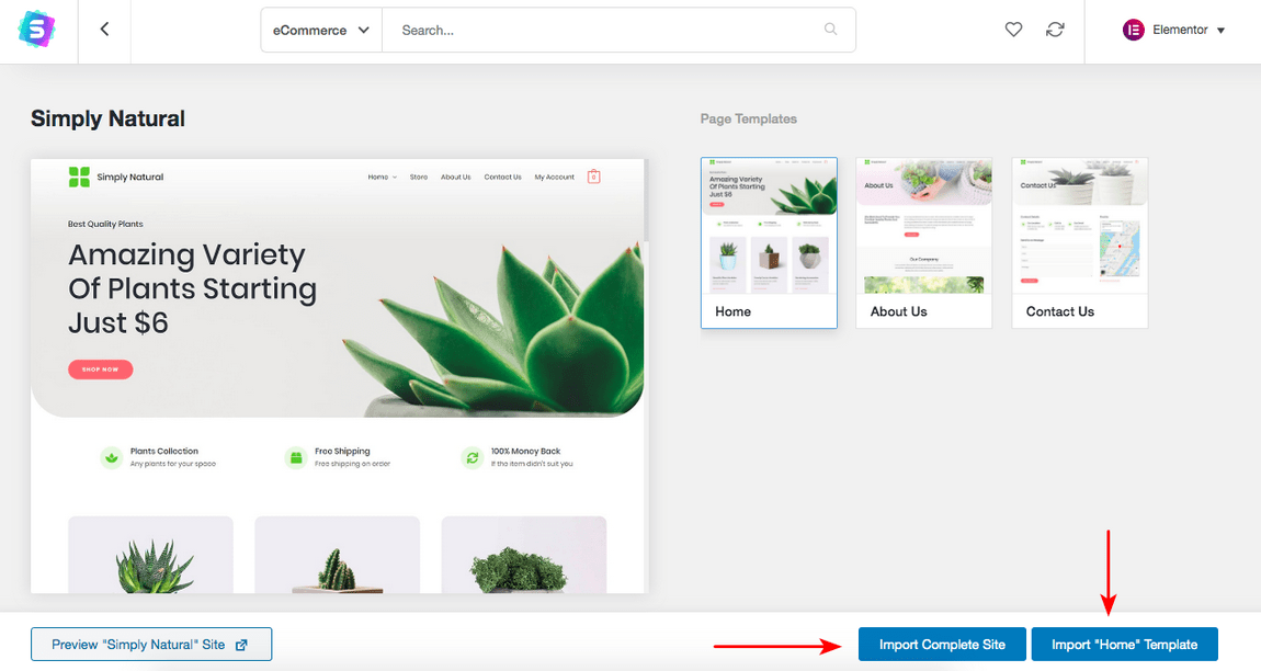 How To Create a Single Product Website: Step by Step With WooCommerce simply natural template importing page