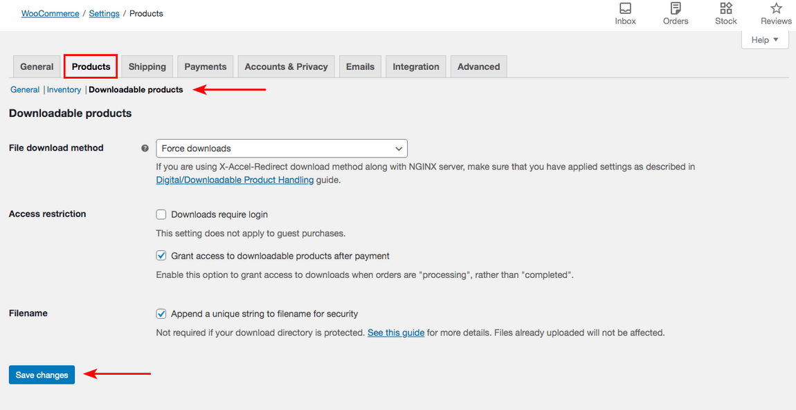 How To Create a Single Product Website: Step by Step With WooCommerce woocommerce products downloadable settings