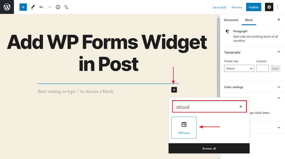 Payment Gateways Made Easy – Step by Step Guide to WordPress Stripe Integration Add WP Forms widget in post