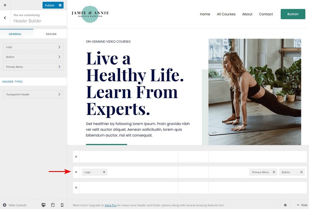 How To Customize the Header in WordPress (Beginner’s Guide) Astra Header builder customizer settings