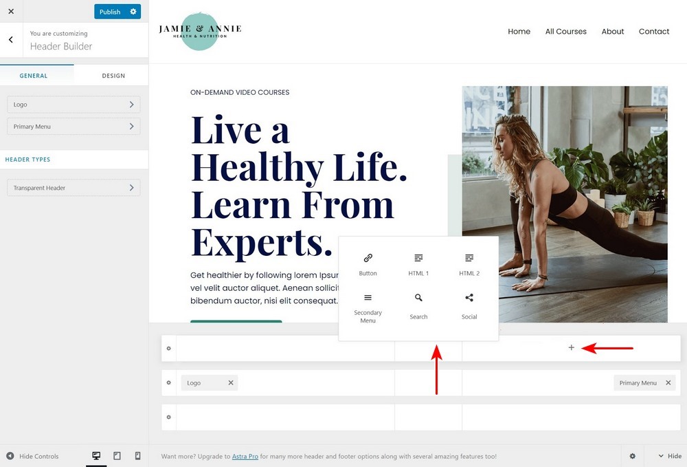 How To Customize the Header in WordPress (Beginner’s Guide) Astra Header builder add content