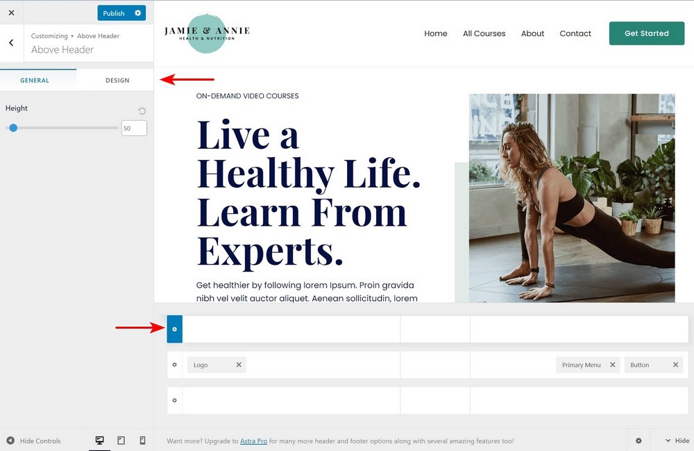 How To Customize the Header in WordPress (Beginner’s Guide) Astra Header builder customize layout