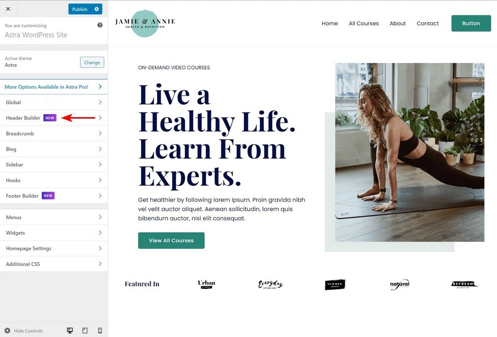 How To Customize the Header in WordPress (Beginner’s Guide) Astra Header builder