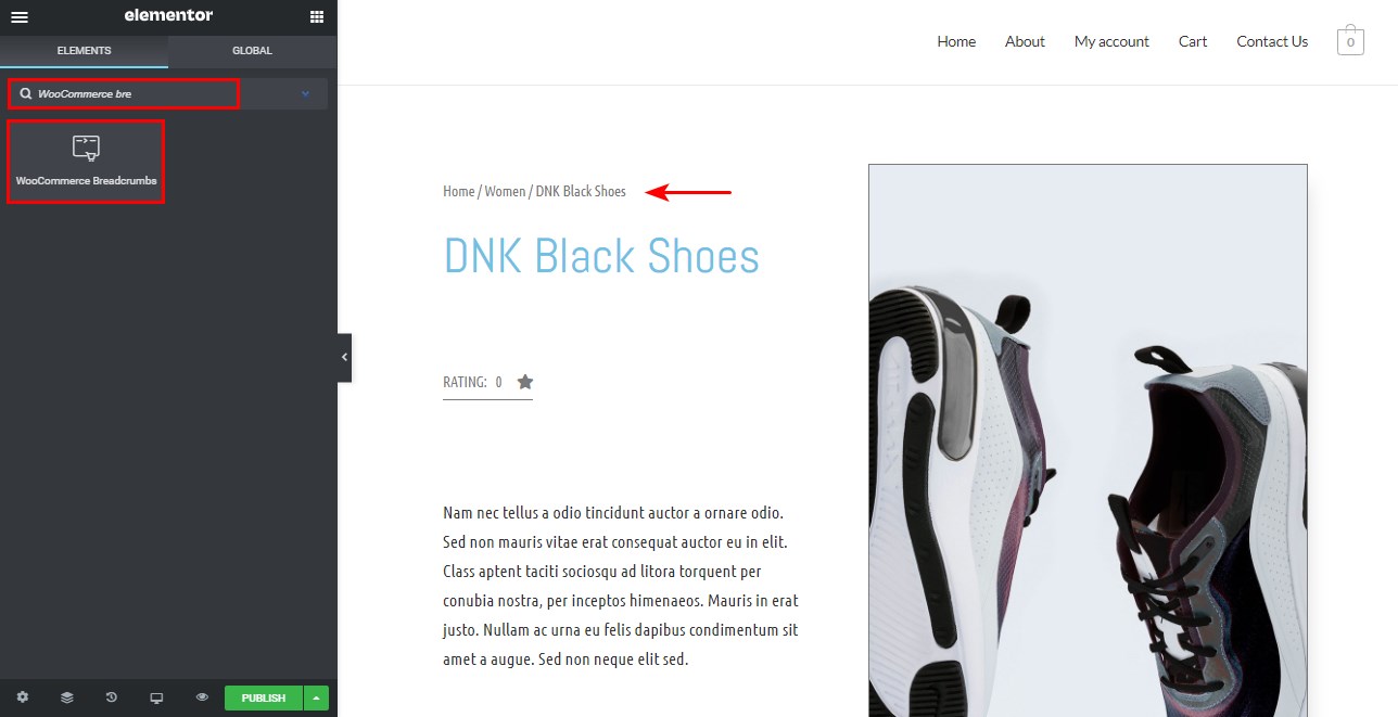 How To Customize the WooCommerce Product Page To Get More Sales Elementor breadcrumbs widget