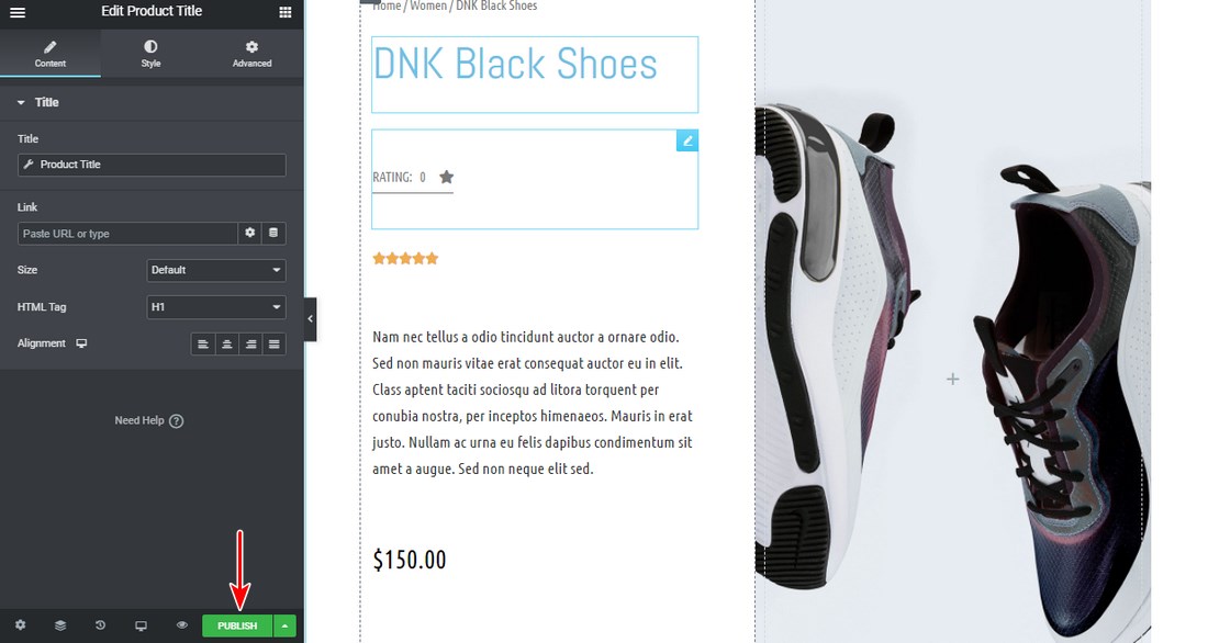 How To Customize the WooCommerce Product Page To Get More Sales Elementor publish page