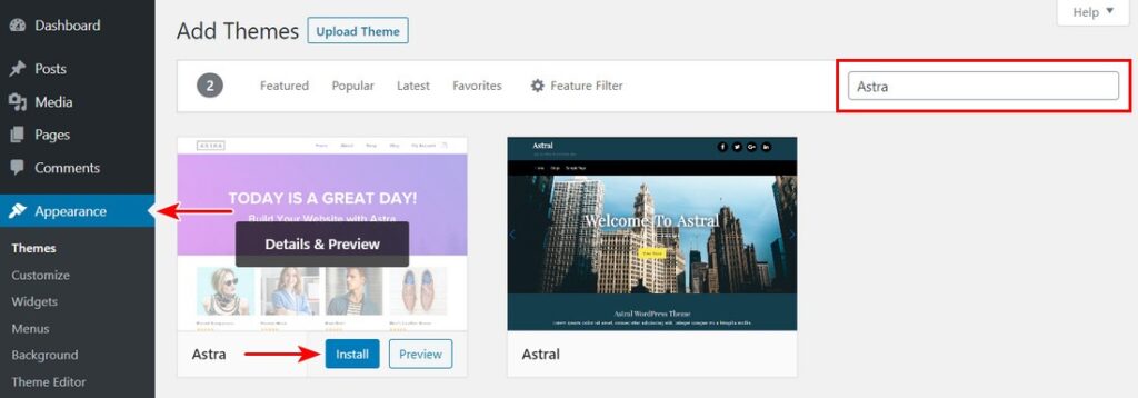 50+ Stunning WordPress Gutenberg Templates (Free + Premium) Install Astra theme