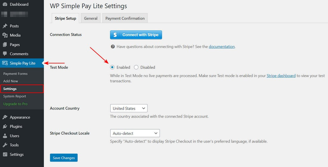 Payment Gateways Made Easy – Step by Step Guide to WordPress Stripe Integration WP Simple pay lite test mode