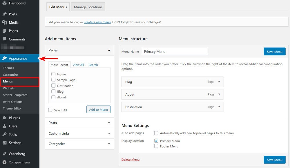 How To Create a Blog Page in WordPress (Complete Guide) WordPress menu settings