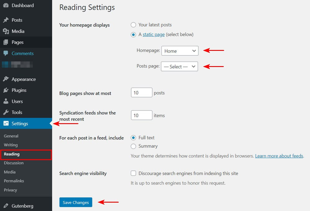 How To Create a Blog Page in WordPress (Complete Guide) WordPress reading settings