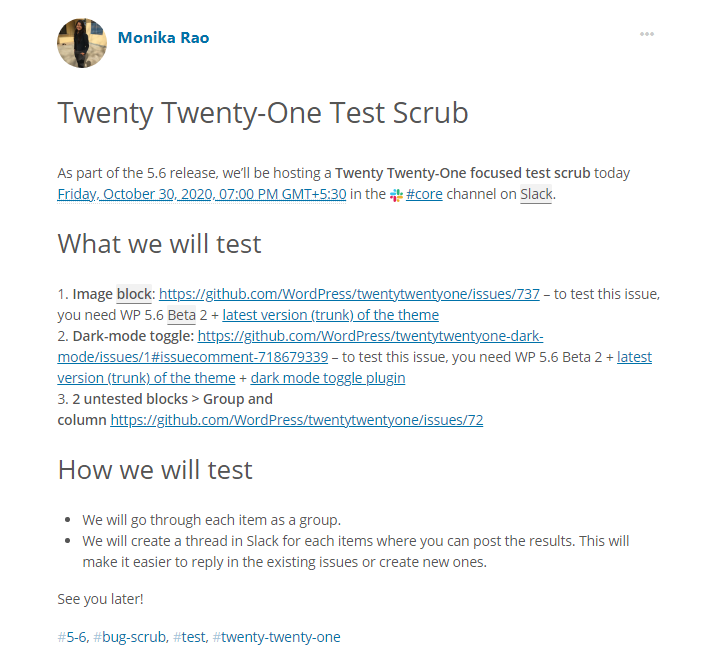 WordPress 5.6 - Feature Update and Inside Story! Monika Rao WordPress Test Lead
