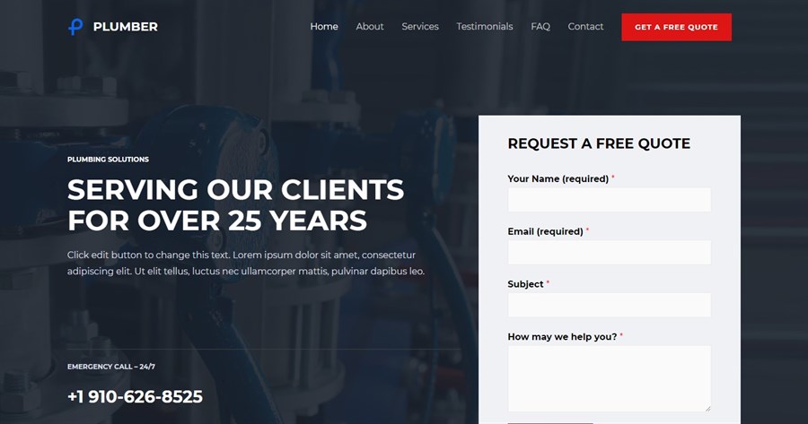 50+ Stunning WordPress Gutenberg Templates (Free + Premium) Plumber WordPress website