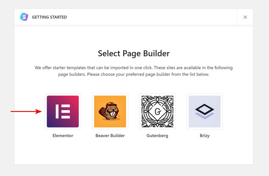 How To Create a Portfolio Website With WordPress – Complete Beginner’s Guide Astra get started page builder selection option