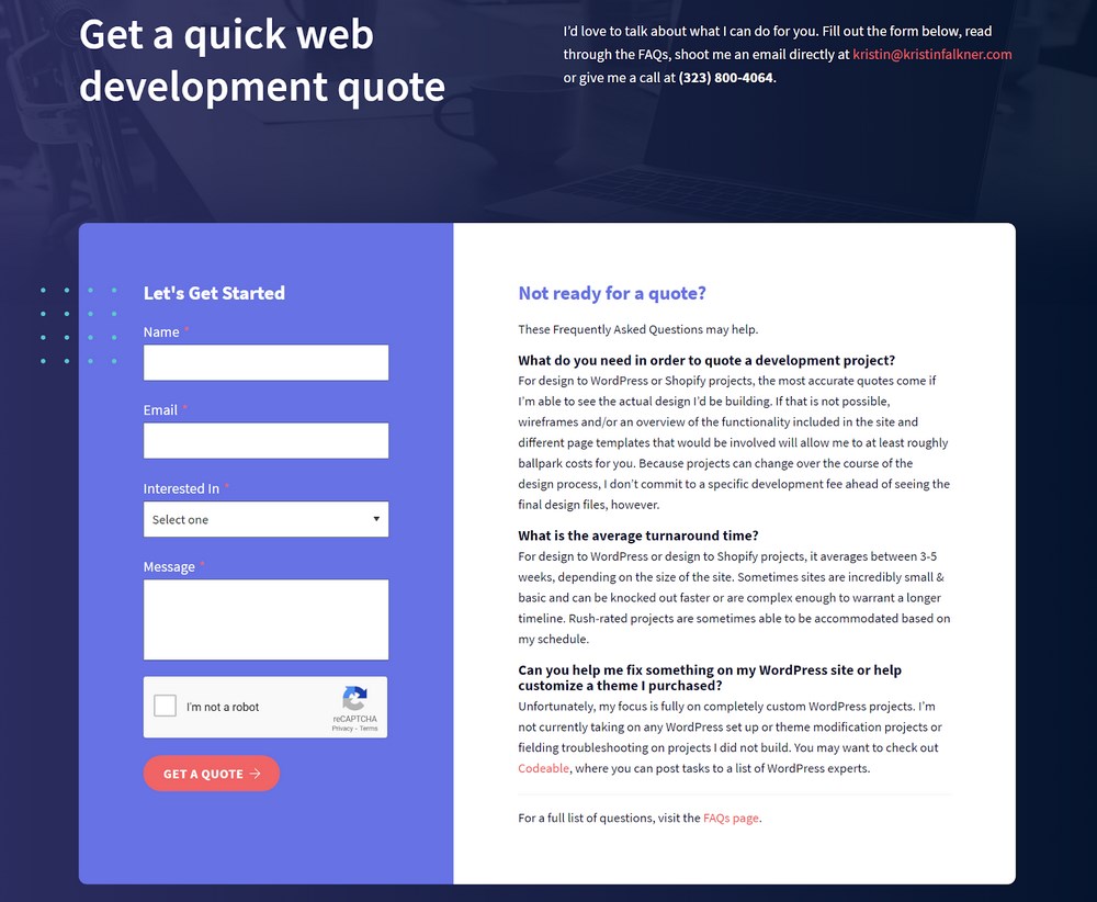 How To Create a Portfolio Website With WordPress – Complete Beginner’s Guide Contact form example