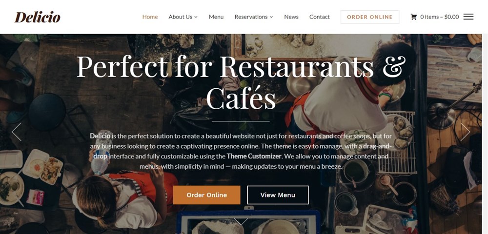 25 Best WordPress Restaurant Themes To Promote Your Eatery Delicio demo site