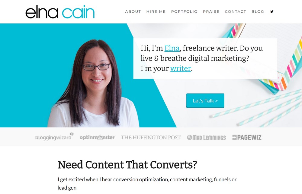 How To Create a Portfolio Website With WordPress – Complete Beginner’s Guide Elna Cain demo site for portfolio