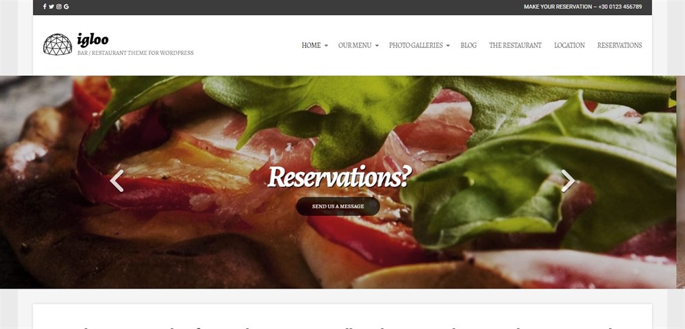 25 Best WordPress Restaurant Themes To Promote Your Eatery Igloo demo site