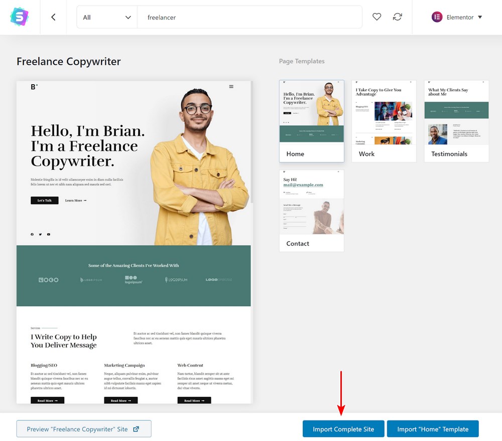 How To Create a Portfolio Website With WordPress – Complete Beginner’s Guide Import Freelance Copywriter template