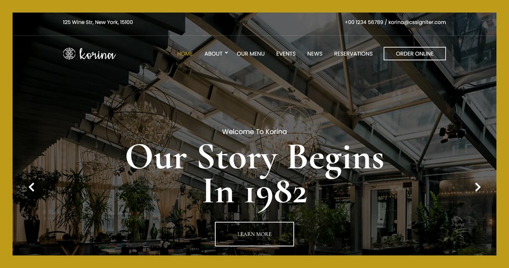 25 Best WordPress Restaurant Themes To Promote Your Eatery Korina theme demo site
