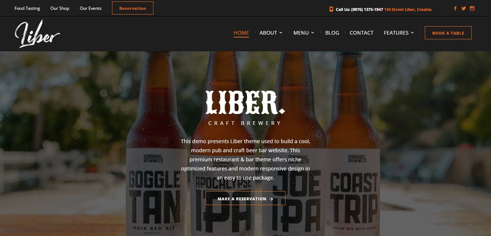 25 Best WordPress Restaurant Themes To Promote Your Eatery Liber Beer restaurant theme demo site