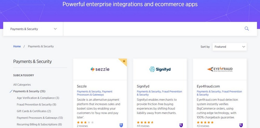 WooCommerce vs BigCommerce – Which Is the Best eCommerce Platform? Payments & Security addons BigCommerce