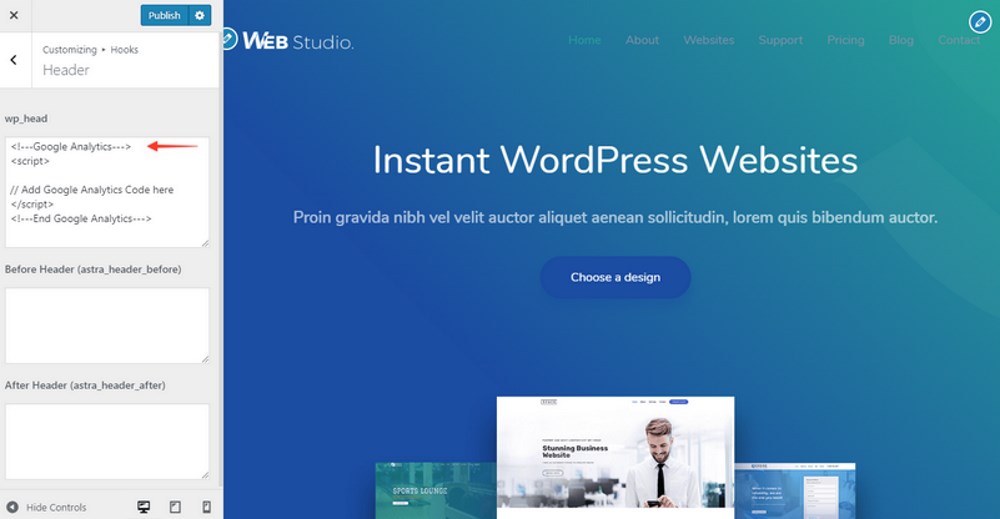 How To Track Visitors on WordPress Websites Using Google, X and Facebook Add Google Analytics code to WordPress using Astra hooks
