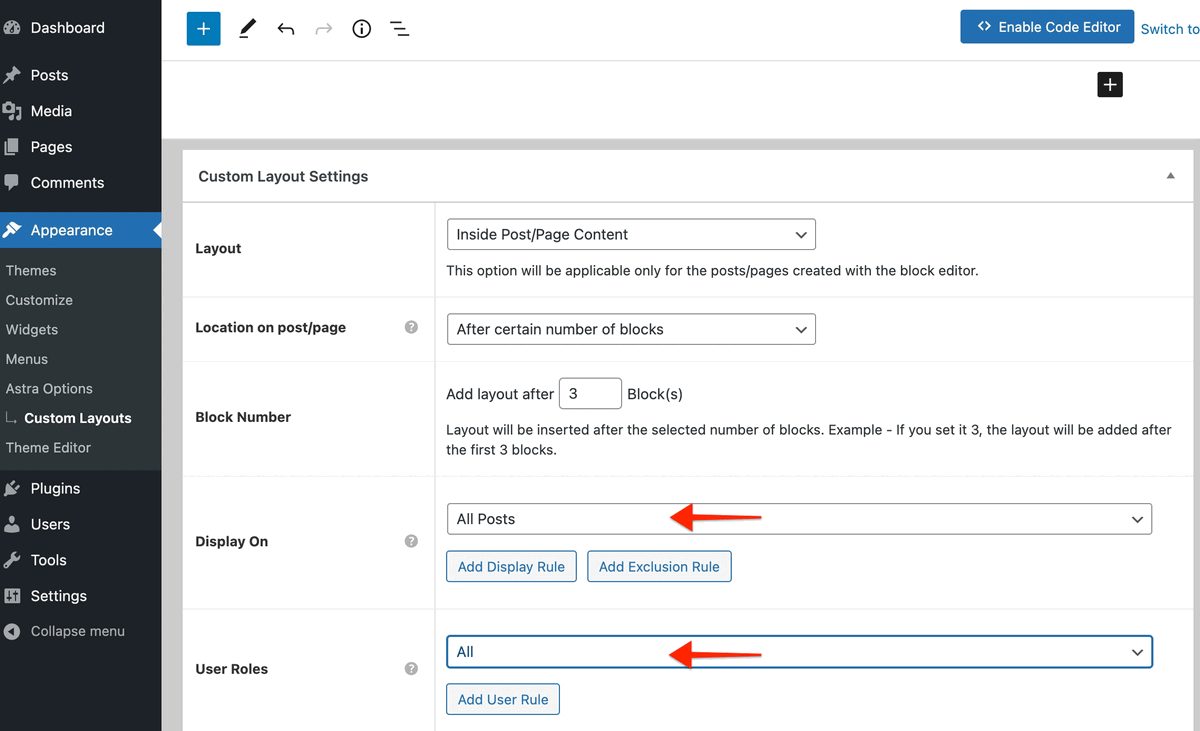 Astra Pro 3.2 - Generate More Leads with Attractive Calls To Action Custom Layout Display Rules