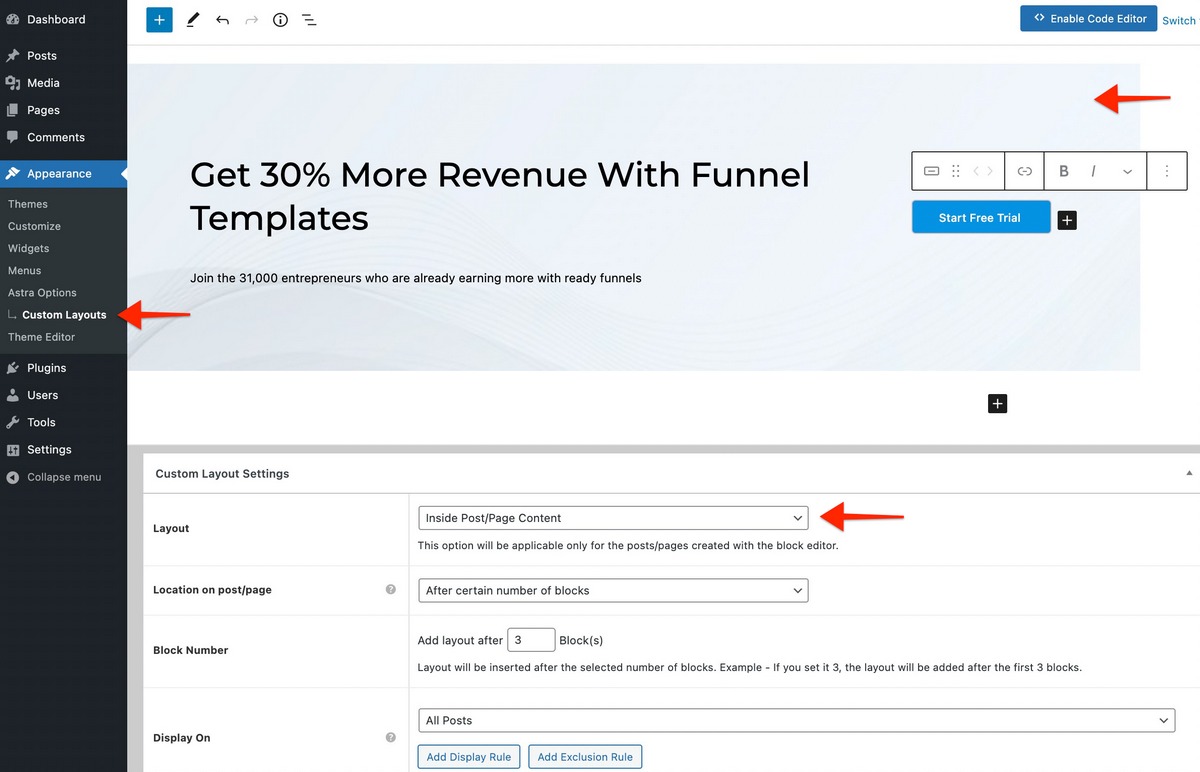 Astra Pro 3.2 - Generate More Leads with Attractive Calls To Action Custom Layout Inside Gutenberg Page Post