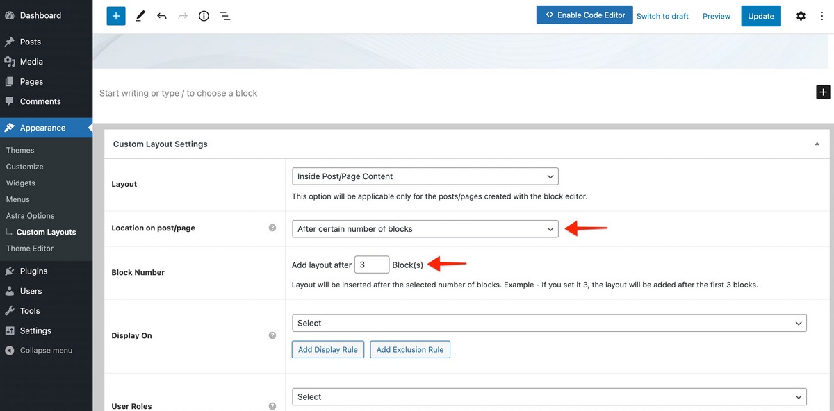 Astra Pro 3.2 - Generate More Leads with Attractive Calls To Action Display Content After Certain Number of Blocks
