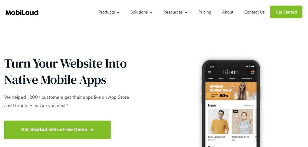 Convert WooCommerce to a Mobile App the Easy Way With Appmysite MobiLoud homepage