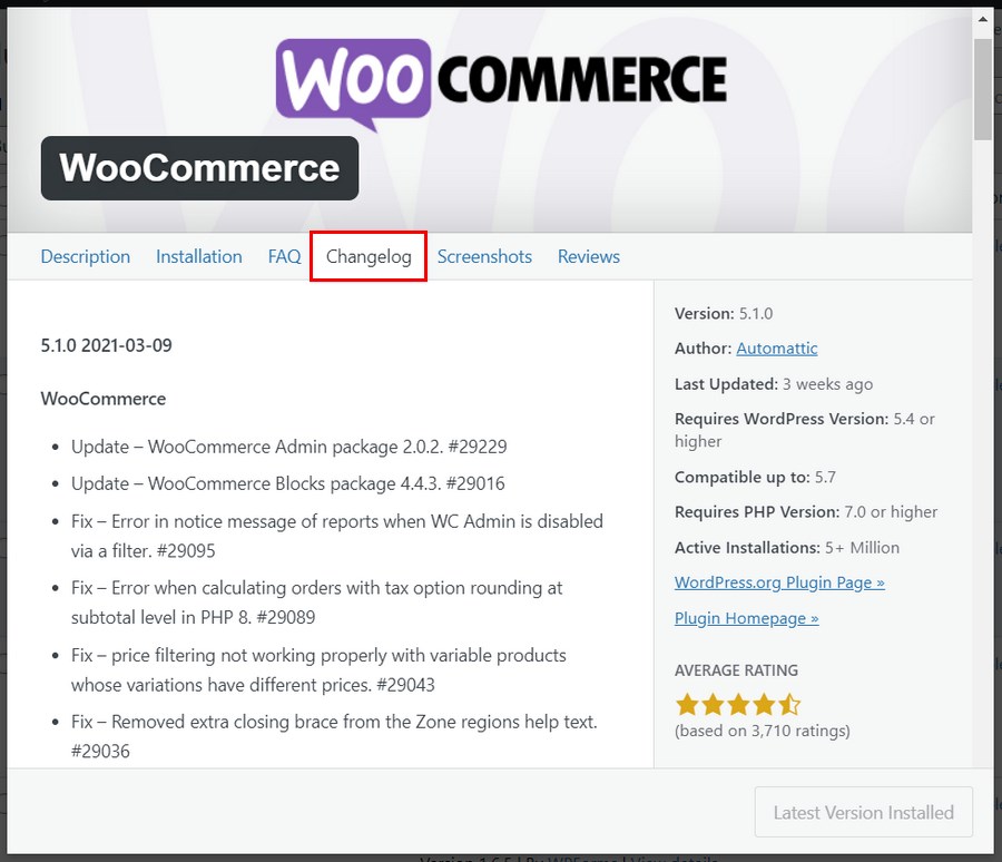 How To Properly Update WooCommerce the Right Way View plugin changelog in WordPress dashboard