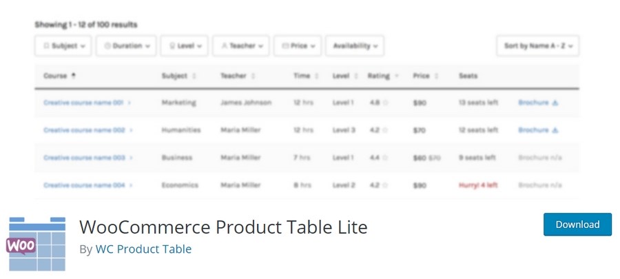 The Best 9+ Plugins To Manage WooCommerce Product Tables WooCommerce Product Table Lite plugin