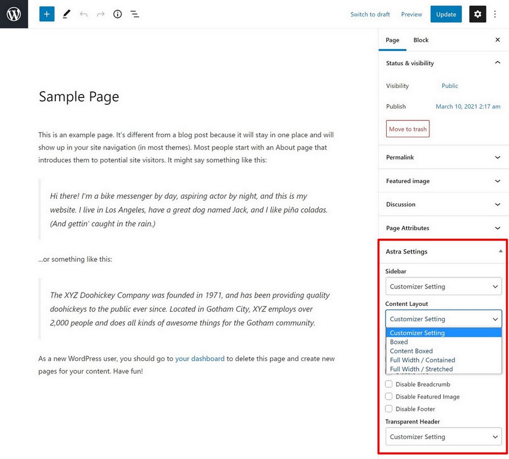How To Change WordPress Theme (Safely and Without Breaking Your Site) Astra post settings