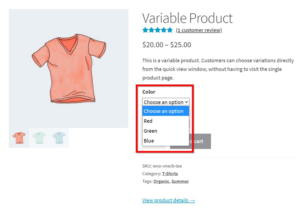 WooCommerce Product Variations: Your Complete Guide To Variable Products Quick view pro by barn 2 front end results 2