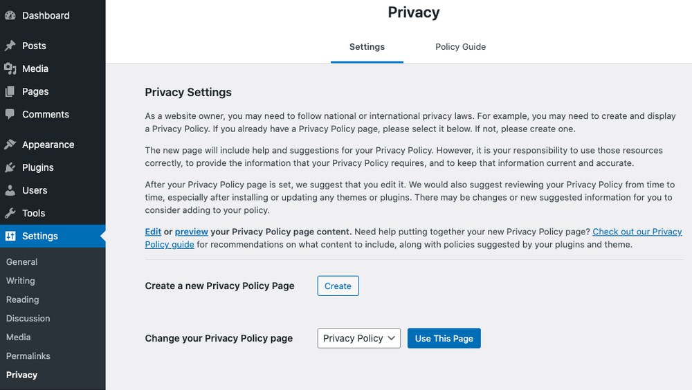 WordPress GDPR Compliance: Everything You Need To Know WordPress privacy policy page