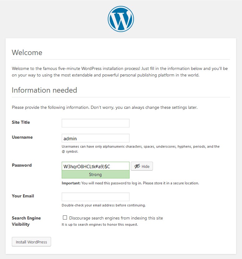 How To Reset a WordPress Website and Start Over WordPress setup form